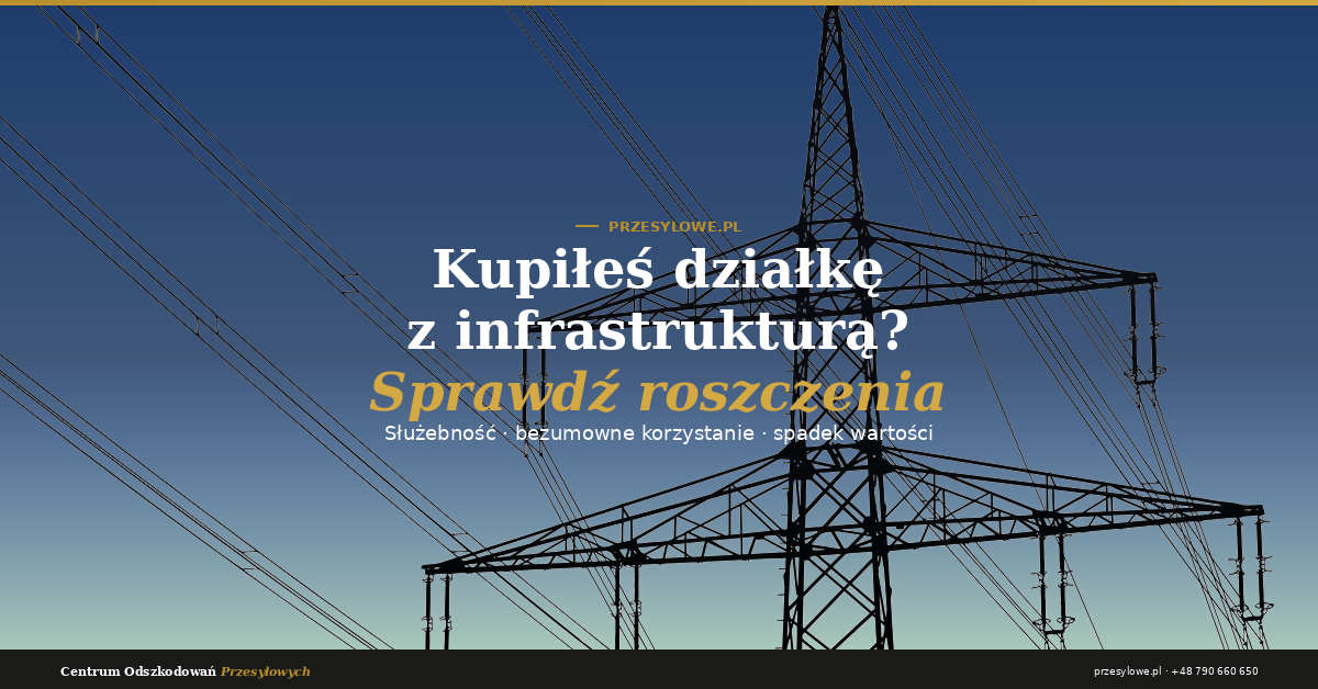 Działka z infrastrukturą przesyłową – słupy energetyczne na tle nieba, roszczenia nowego właściciela