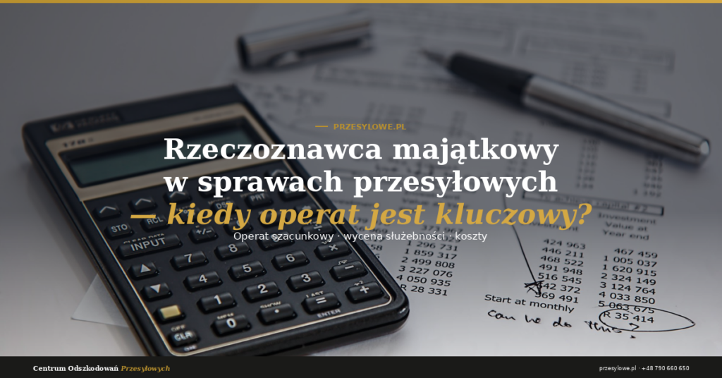 Rzeczoznawca majątkowy w sprawach przesyłowych – kalkulator i dokumenty z wyliczeniami, operat szacunkowy