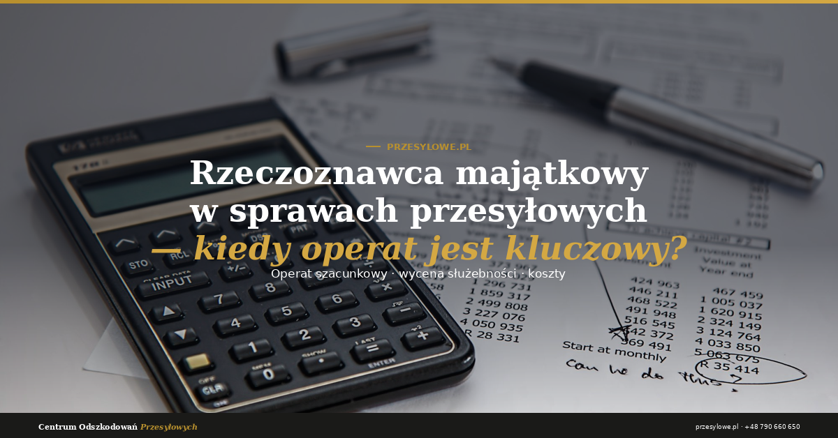 Rzeczoznawca majątkowy w sprawach przesyłowych – kalkulator i dokumenty z wyliczeniami, operat szacunkowy